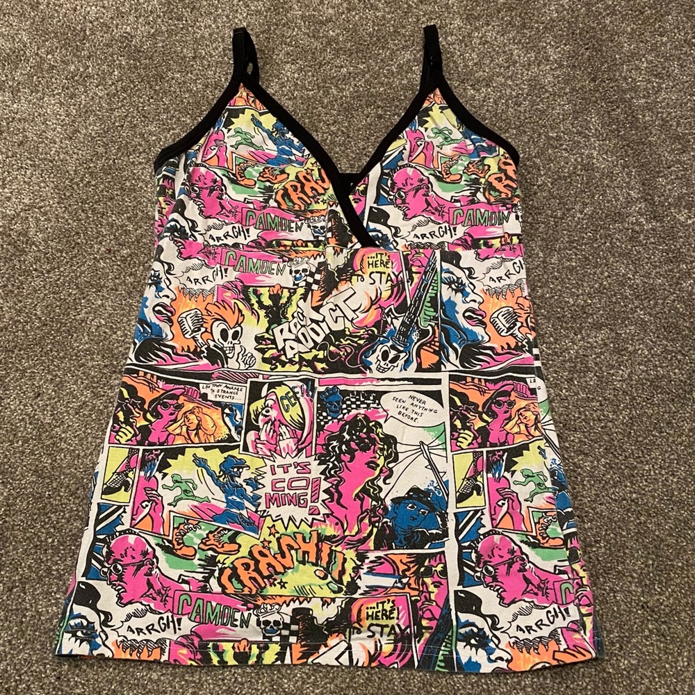 Graphic Vibrant Neon Comic Print Tank Top Spaghetti Strap From Japan XS